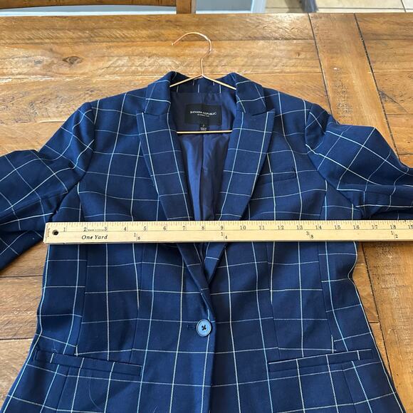 Banana republic classic fit size 2 navy blue plaid - Picture 3 of 4